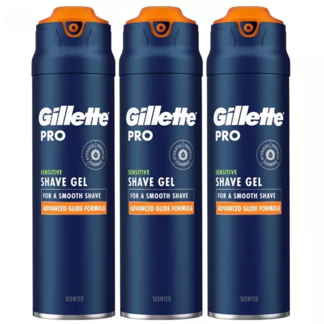 3 x Gillette ProGlide Sensitive Shaving Gel 200ml - Hydrates Protects Cleanses