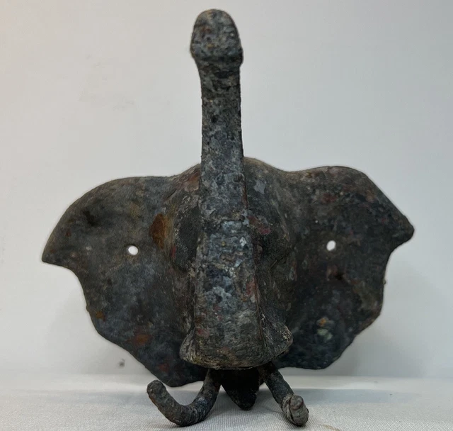 Antique Cast Iron Wall Hook- Elephant Head  TRUNK UP-COAT/HAT/TOWEL HOOK