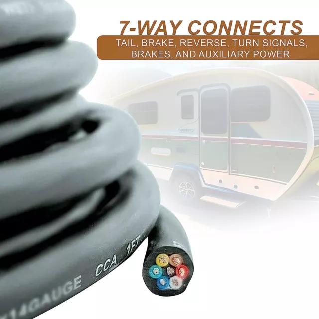7-Way Trailer Tow Wire 14 Gauge 7 colors 25ft spool for Camper Trailer RV Dolly