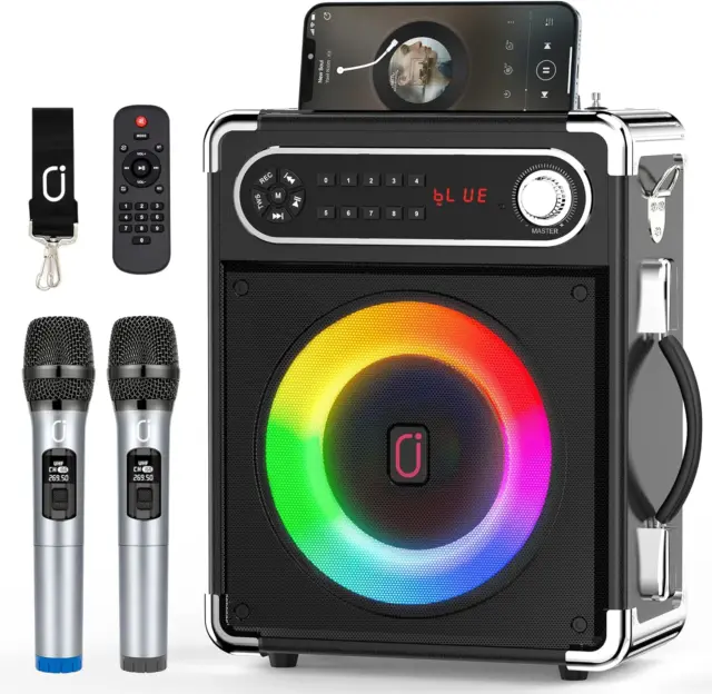 ENCEINTE BLUETOOTH KARAOKÉ avec 2 Microphones sans Fil UHF Compatible TF,  USB, A EUR 159,90 - PicClick FR