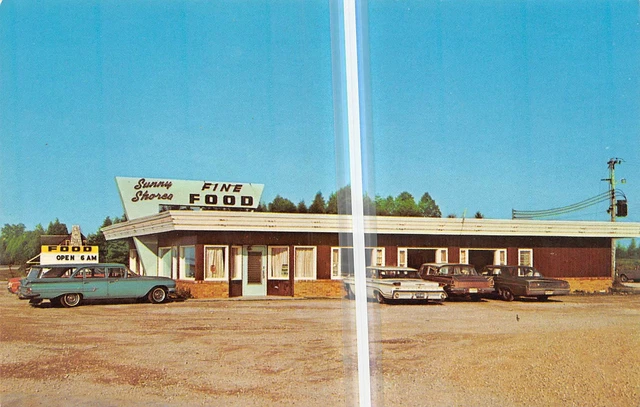 MANISTIQUE Michigan postcard Upper Peninsula Sunny Shores Restaurant #24