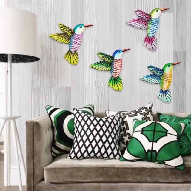 4 x Kolibri-Wandkunst-Skulptur-Ornamente, handgefertigte hängende 3D-Vögel