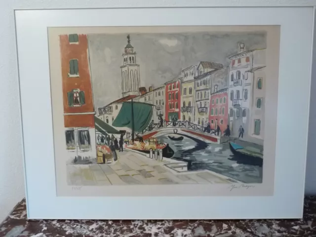 Rare Lithographie Originale signée Yves Brayer VENICE MARCHE AUX FLEURS 51/175