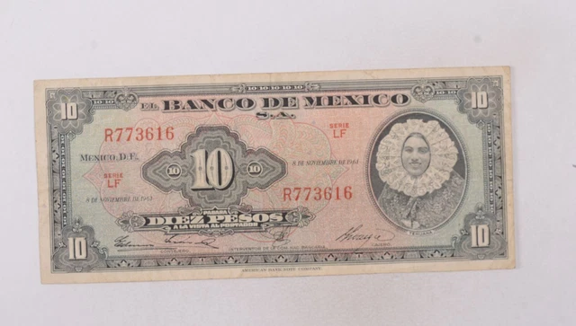 CrazieM World Bank Note - 1961 Mexico 10 Pesos - Collection Lot m677