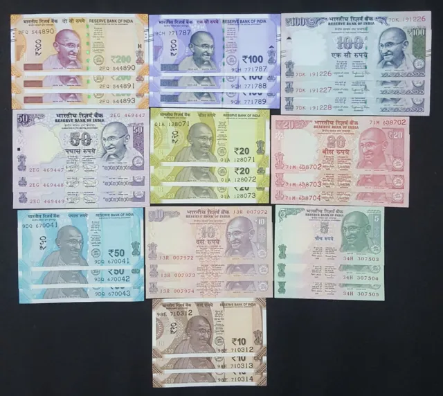 Inde plein De 30 Billets En Set 10 Différentes Issues Banque Chaque 3 NOS, UNC