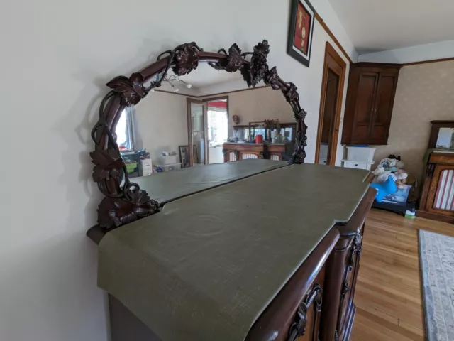 Antique Mirror Backed Sideboard. C1910. Carved Frame & Cupboards. Edwardian 2