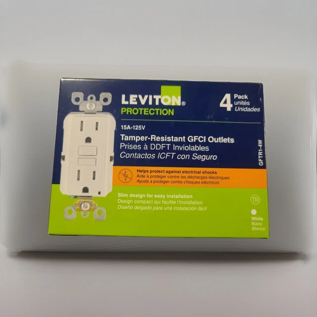 Leviton GFTR1-4W GFCI Outlet 4-Pack - Tamper-Resistant, 20A, 125V, White