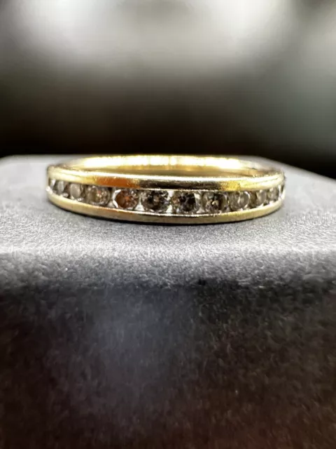 9ct Solid Yellow Gold Diamond Ring Eternity Wedding Band Size P By Prouds 9k