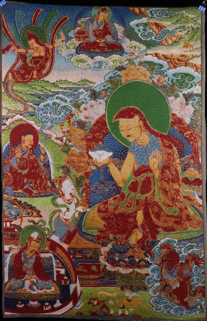 Chinese Tibetan Knitted Embroidery Textiles Exquisite Padmasambhava Thangka93023