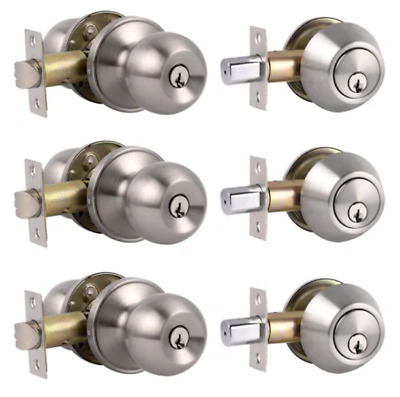 3PK Probrico Keyed Alike Entry Door Lock Set with Single Cylinder Deadbolt 24key