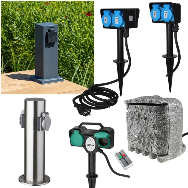 GARTENSTECKDOSE IP44 MIT Erdspieß 250V 16A Schutzkontakt Deckel Außen