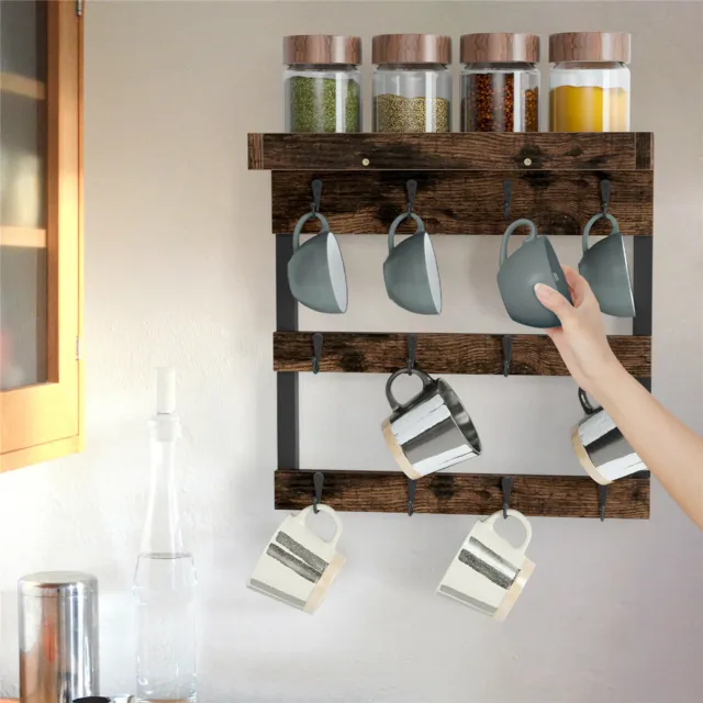 Wooden Spice Jar Rack Wall Mounted Float Shelves Hanging Rail Display Storage