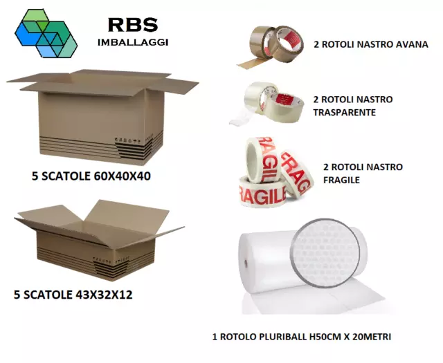 SCATOLE SCATOLONI PER trasloco nastro adesivo kit da imballaggio pluriball  bolle EUR 54,90 - PicClick IT