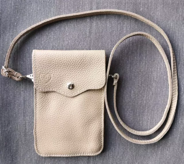 NEU Beige Handy-Tasche echt Leder..ITALY..UNBENUTZT Umhängetasche