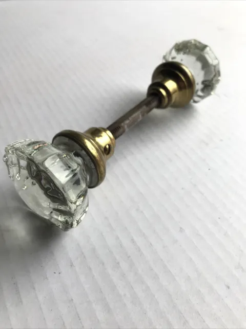 Antique Vintage 12 Point Clear Crystal Glass Brass Victorian Door Knob