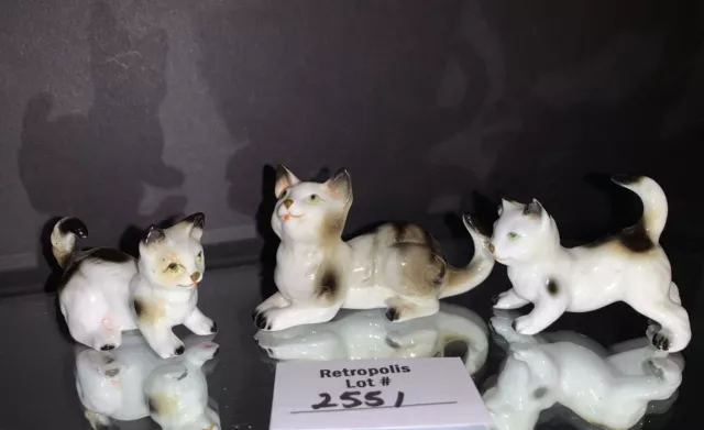 3 Vtg Porcelain Cat Mini Figurines Kitten Kitty Miniature