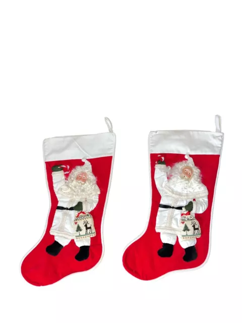 Pair Vintage Christmas Candlelight Santa Needlepoint Stockings RARE NWT  22in