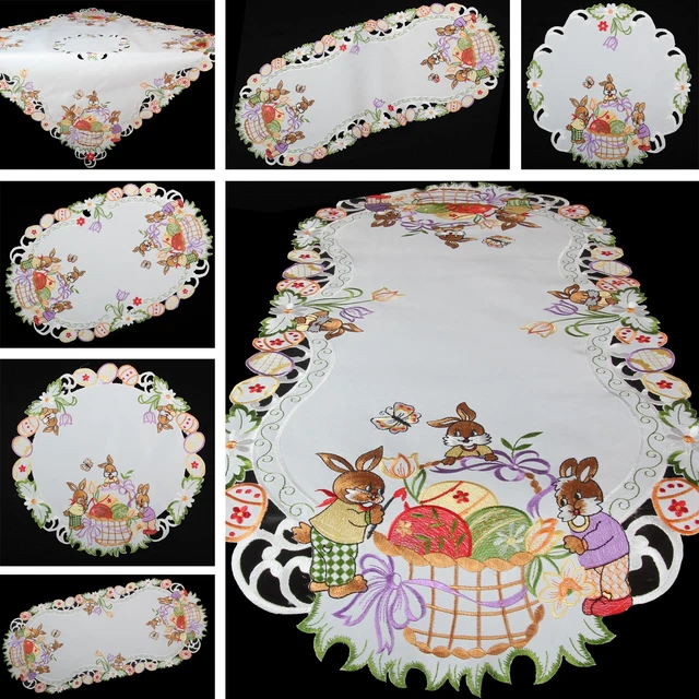 Chemin De Table Ovale Brodé Coquelicots - Blanc Cassé - 50x150 Cm - Fait Main