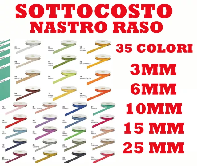 Nastro Doppio Raso 3Mm 6Mm 10 Mm 15 Mm 25Mm Bobine Da 50 Metri Bomboniere