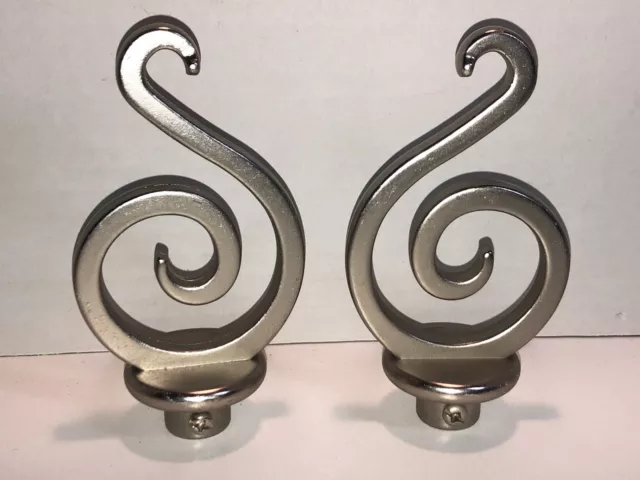 Rod Ends Nice Pair of Satin Nickle Silver Finial Curtain Rod Ends