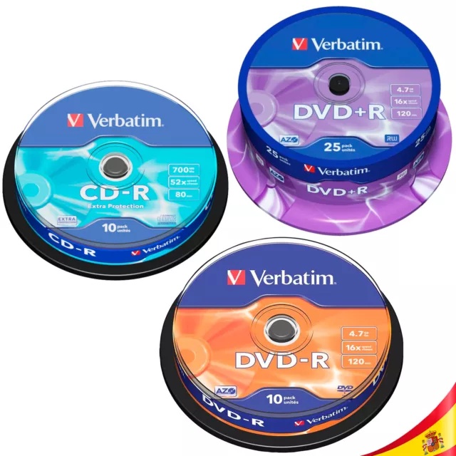 Verbatim CD-R 700MB DVD-R 4.7GB DVD+R DVD+RW 16x Tarrina 10-50 UDS ExtraProtect