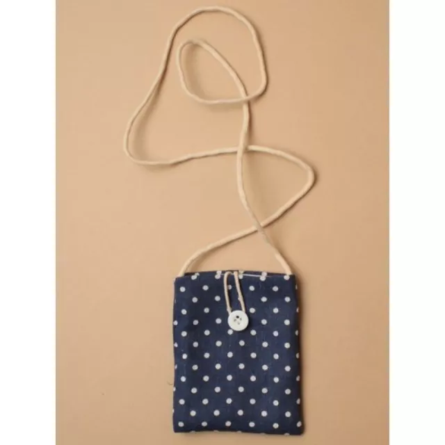 Sac à main en tissu coton Polka Dot long cordon naturel bandoulière & bouton 2