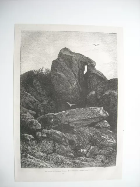Gravure 1873. Les Rochers De Franchard, Foret De Fontainebleau. Par Karl Bodmer.
