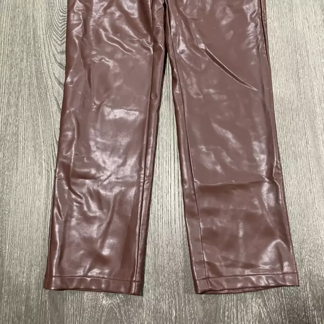 White Fox Womens You've Got It Faux Leather Pant High Rise Straight Brown Size L 2