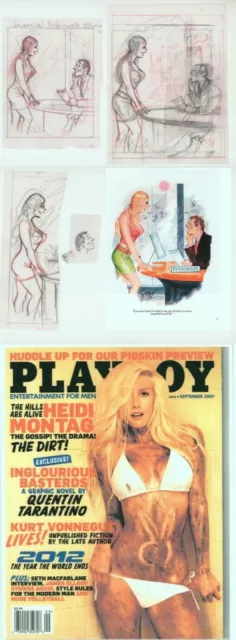 Doug Sneyd Signed Original Art 4 Sketch Gag Rough Set Playboy Sept '09 Interview