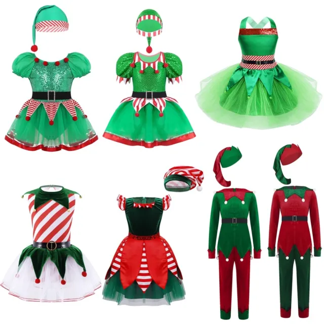 Robe de Noël Fille Déguisement Elfe Lutin Costume Mère Noël Santa avec Chapeau