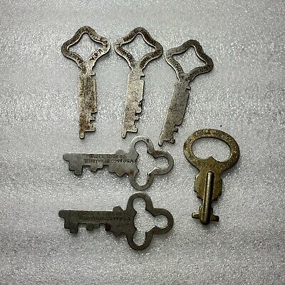 Lot of 6 Vintage Eagle Lock Co Keys Silver & Brass Terryville Conn