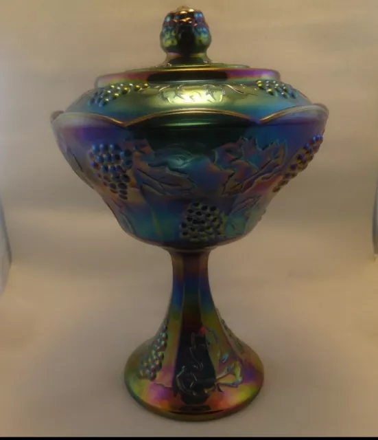 Carnival Glass Blue/purple Iridescent Indiana Glass Harvest Grape Candy Dish