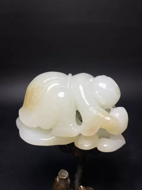 Chinese Exquisite Handmade Children carving Hetian Jade Statue