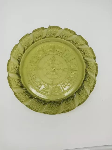 MCM Imperial Glass Zodiac Ashtray Avocado Green 9 ½” across 1960's Retro