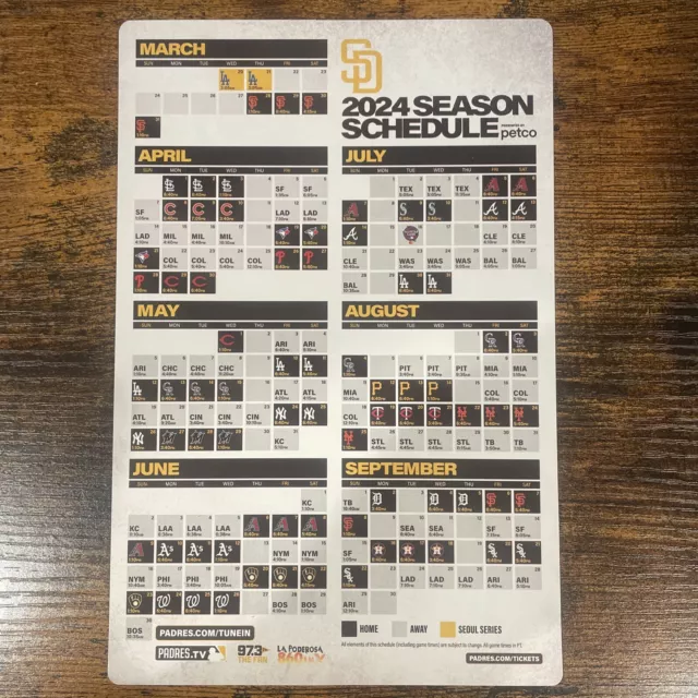 FULL PAGE SAN Diego Padres 2024 Team Schedule Refrigerator