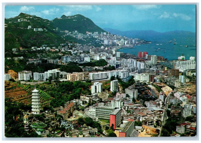 c1960's Overlooking Tiger Balm Garden Towards Victoria City Hong Kong Postcard