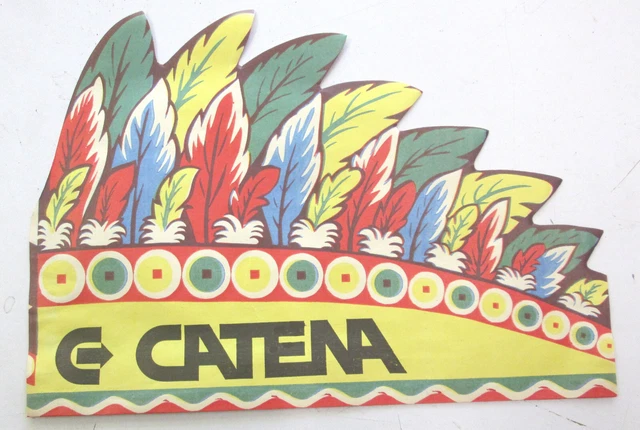 COIFFE A PLUMES de CHEF INDIEN en papier - Jouet PUBLICITAIRE Catena - Années 50 2