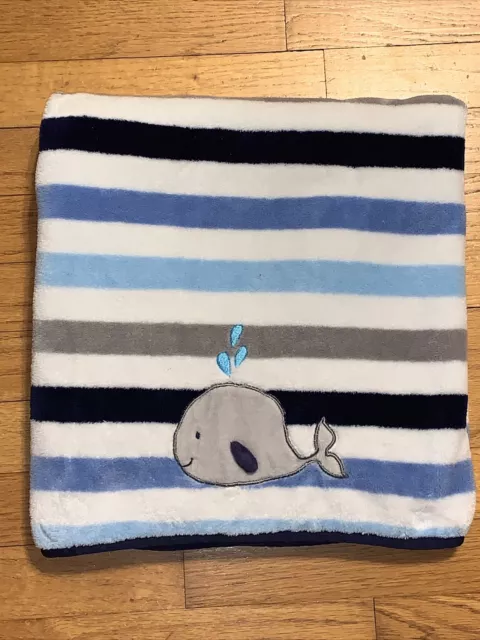 Garanimals Walmart Blue White Gray Stripe Whale Baby Blanket