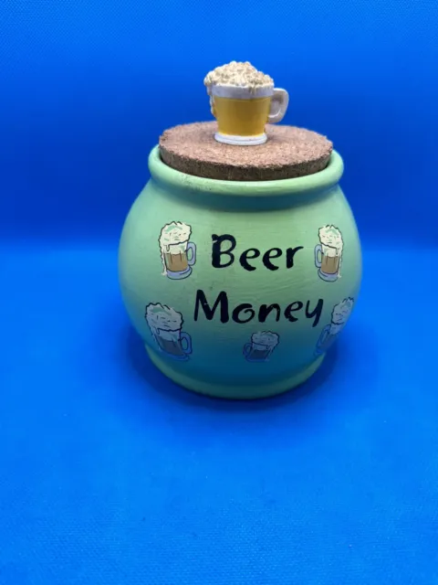 Alco Jar w/ Cork Lid Vase Money Bank "Beer Money” 5" x 5"