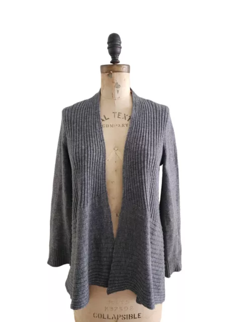 Eileen Fisher Wool Linen Silk Open Front Cardigan Sweater Gray XS EUC