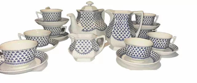 Adams Brentwood 20 Piece Blue Clover Vintage Tea Set English Ironstone