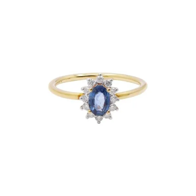 NATURAL SAPPHIRE GEMSTONE Cocktail Ring Size 6.5 10k Yellow Gold For ...