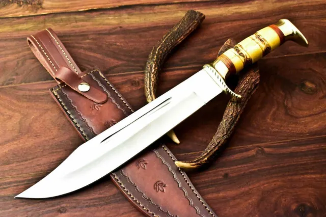Rare!!! Custom Hand Made D2 Tool Steel Blade Hunting Knife | Engraved Camel Bone