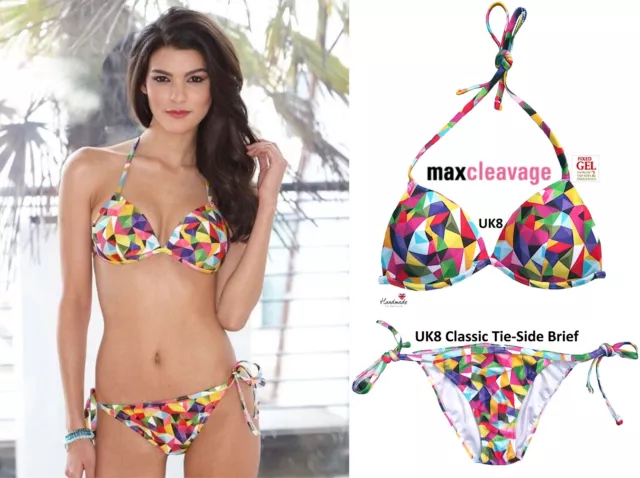 MAXCLEAVAGE GEOMETRIC TRIPLE Liquid Gel Padded Halter Bikini Set UK8 £49.00  - PicClick UK