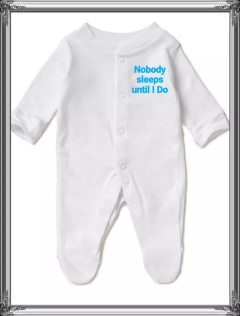 Personalised embroidered baby sleep suits. New born gift any message baby grow