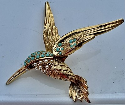 Broche "Colibri" N° 8 dorée Nectar Oiseau Mouche Bijoux pur Bestiaire 