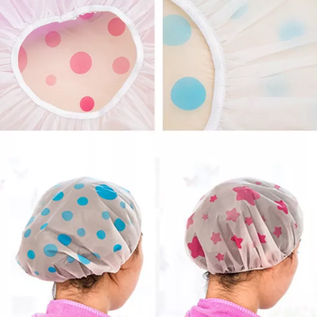 1Pc Fashion Waterproof Thicken Wave Point Shower Cap Reusable Hair Salon Elas-il 2