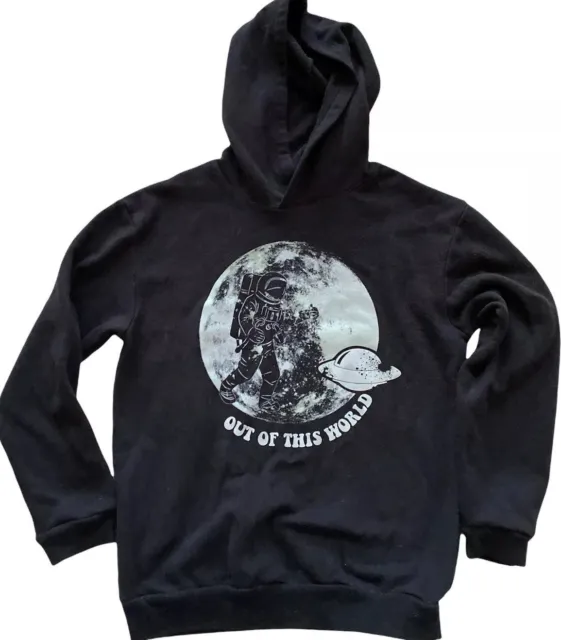 Space Astronaut Hoodie Sweatshirt Boys 10 12 Out Of This World Black White Moon