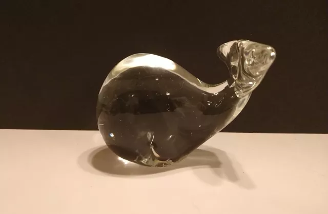 RareVtg Art Clear Glass Whale Paperweight Figure Coastal Beach Cottage MCM Decor