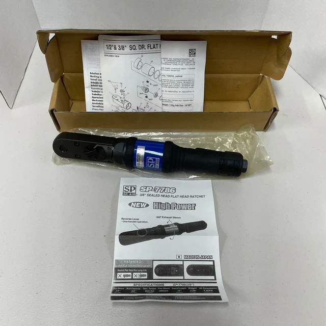 SP AIR 3/8" Sealed Head Flat Head Ratchet Wrench, High Power, Part # SP-7786